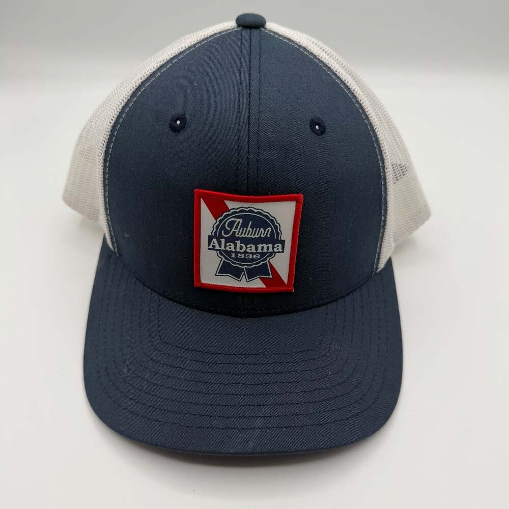 The Classics Yupoong Auburn Alabama 1836 Patch Navy White Mesh Trucker Hat